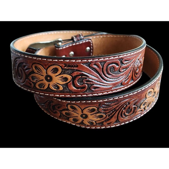 Ranger Belt Co WB3971 Tapered Western Belt Hand Tooled Floral Leather Size 40 - Picture 2 of 6